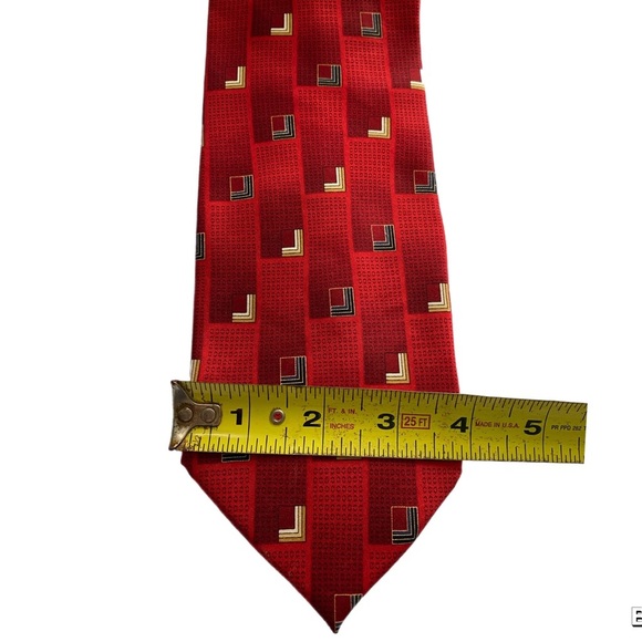 Alexander Julian Silk Tie Handmade Woven Tipped Bar Tac Tie Loop Red Geo 60x3.75 - Picture 11 of 12